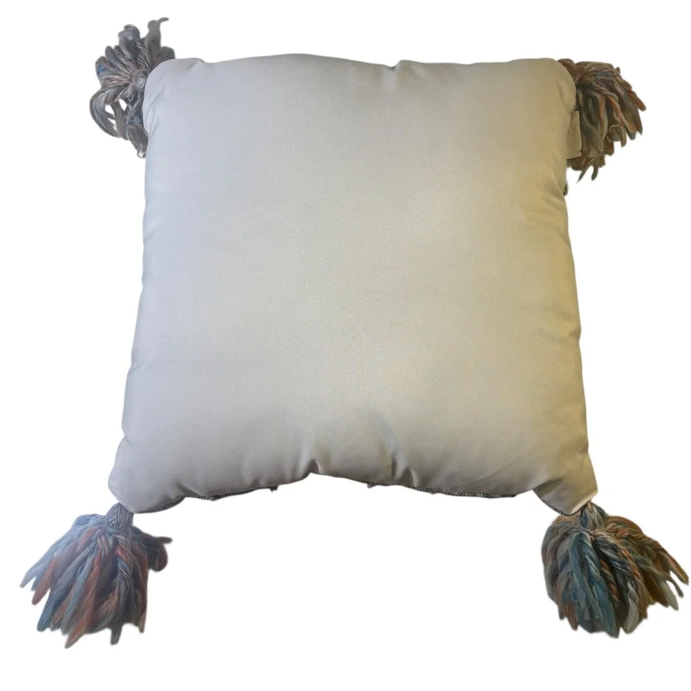 Artistic Accents Blue Cream Striped Woven Tassel Throw Pillow 18x18 Boho Decor‎